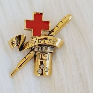 Avon '97 Signed #1 Nurse Red Cross/Thermometer/Med. Rhinestone Gold Tone Pin